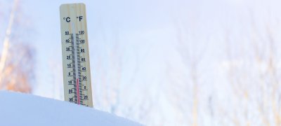 Termometer i snön. Foto.