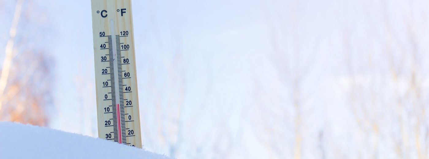 Termometer i snön. Foto.